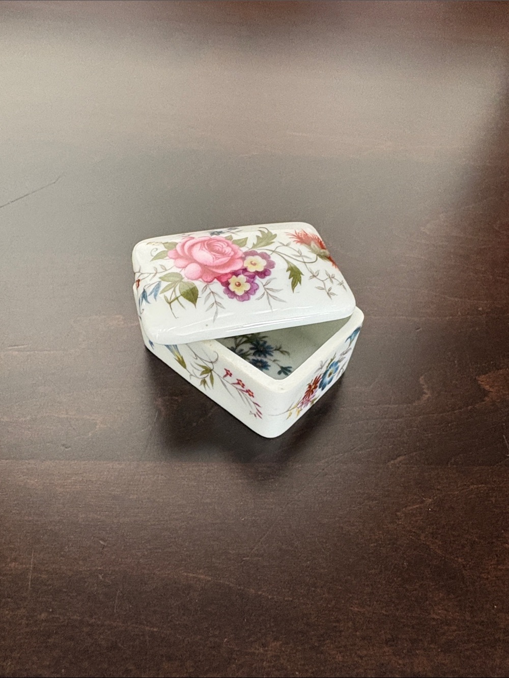 Limoges Floral Porcelain Trinket Box in Pink and Blue
